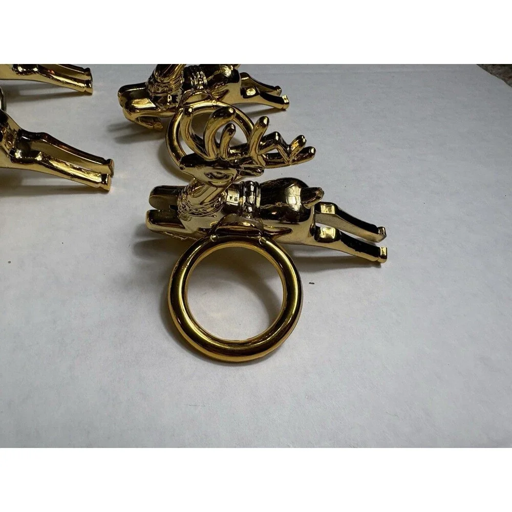 Sarah B Studio Gold Reindeer Napkin Rings Set of 6 Christmas Holiday Table